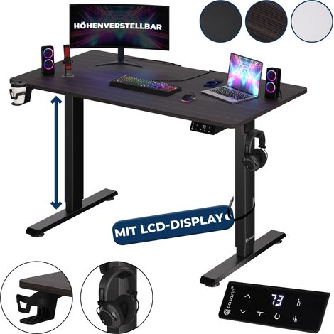 CASARIA® Höhenverstellbarer Schreibtisch mit Tischplatte Elektrisch LCD- Display 73-118cm Stahlgestell Büro Gaming Computertisch 110cm Braun (1/5)