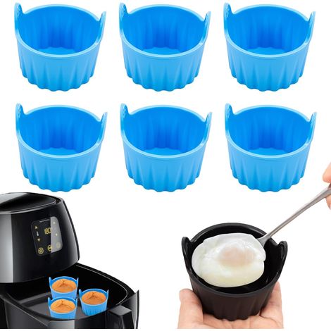 LaBlanc - 6 moldes de silicona para freidora de aire, plato de silicona, molde reutilizable para freidora de aire, molde para cocinar huevos en microondas, accesorios para freidora de aire (azul)