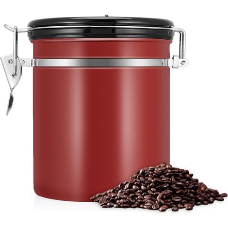 1,5L Boîte à Café Acier Inoxydable 304 Hermétique Rangement Grains Contenant Bocal Vin Rouge (1/5)