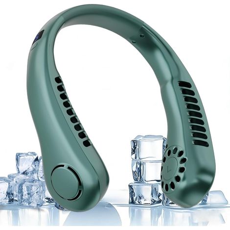 Ventilateur de cou portable sans pales, 5 vitesses, avec affichage numérique.vert (1/5)