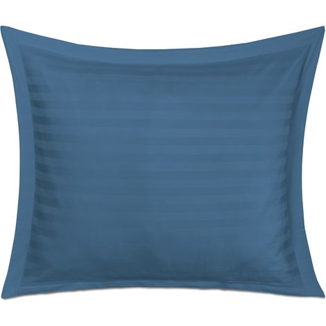 Funda de almohada de 70x80 cm, de algodón con fibra de bambú, a rayas, color azul aciano. (1/4)