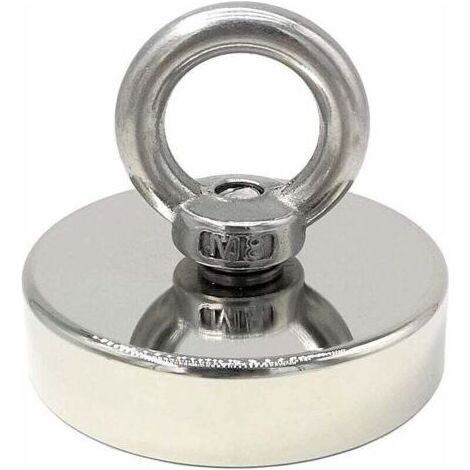 Aimant néodyme 140 kg, diamètre 60 mm, avec anneau de levage puissant, pour industrie, science et pêche magnétique (1/4)