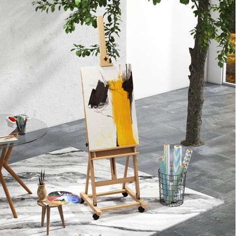 Caballete de pintor regulable en altura, 4 ruedas, madera de haya natural y negro HAVRYA (1/5)
