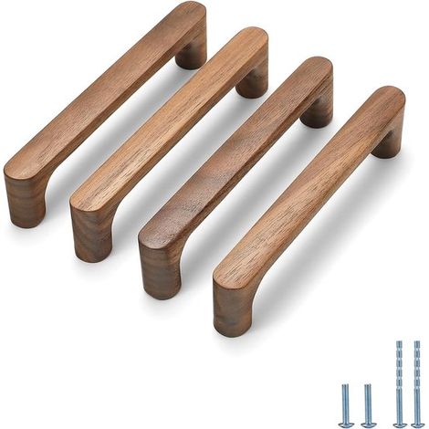 Poignées de meuble - Marron foncé - Poignées en bois - Entraxe de perçage : 96 mm - Poignées modernes pour meubles de cuisine - Lot de 4 - Vis incluses (1/5)
