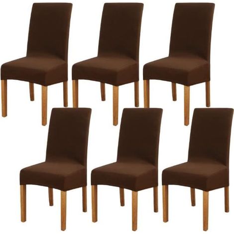 6 Pièces Housse de Chaise Moderne élastique, Amovible Lavable Extensible Housses de Chaise de Salle à Manger(Marron foncé) (1/4)
