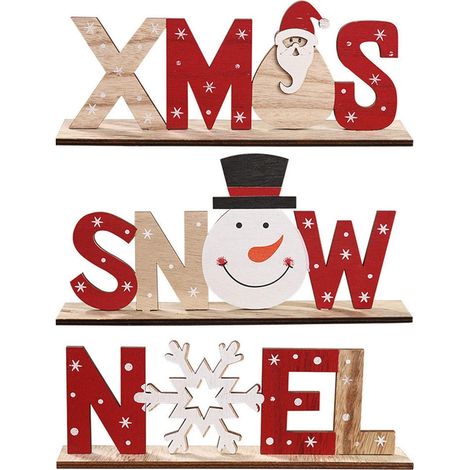Décoration de table rustique de Noël en bois, composée de 3 panneaux et lettres, idéale pour les fêtes de Noël, la maison ou la décoration de café. (1/5)