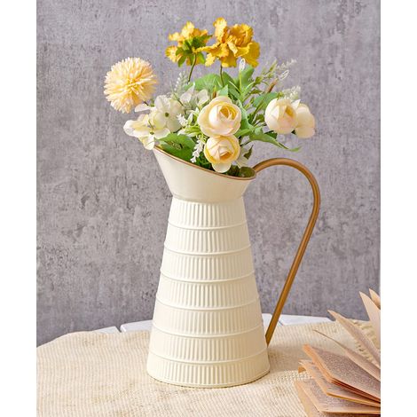 Pot à Fleurs en métal Blanc crème, Vase pichet galvanisé de Ferme, Pot à Lait décoratif Rustique pour Fleurs (1/5)