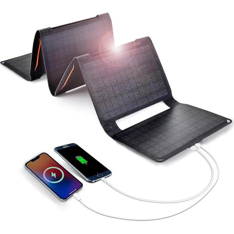 Chargeur solaire ETFE 40W avec 2 ports USB pour téléphone portable,tablette idéal pour le camping, panneau solaire portable IP68, étanche, randonnée et courant d'urgence en plein air (1/5)