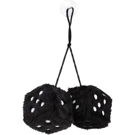 Un par de adornos colgantes de peluche en forma de cubo para coche, accesorios para el espejo retrovisor interior del coche (negro) (1/5)