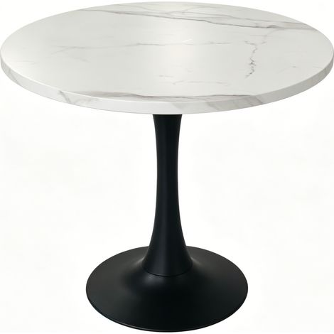 Tavolo da pranzo rotondo 80 cm in MDF e metallo effetto marmo bianco (1/5)