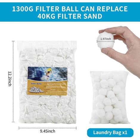 Bolas filtrantes reutilizables de 1300 g con malla, sustituyen 45 kg de arena. Accesorio práctico para filtros de piscinas y acuarios. (1/4)