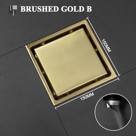 (BG 15CMx15CM)Brushed Nickel Bathroom Deodorant Floor Drain Stainless Steel Square Garbage Filter Drainage Tile Embedded Invisible Floor Drain (1/4)
