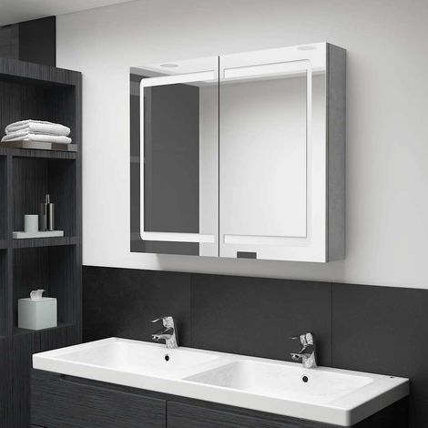 Armoire de salle de bain à miroir LED-Meuble de salle de bain Gris béton 80x12x68 cm 149400 (1/5)