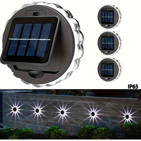 Ensemble de 4 lampes solaires extérieures pour clôture, applique murale extérieure, éclairage pour cours, jardins, clôtures et murs. (1/5)