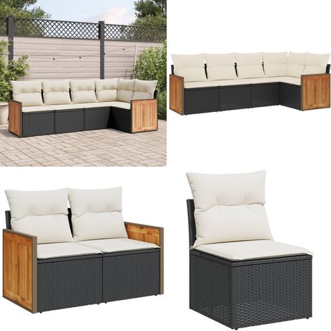 Salon de jardin 5 pcs avec coussins noir résine tressée - Ensemble Salon De Jardin - Meuble Extérieur - Salon De Jardin Pliable - Set De Salon De Jardin - Fauteuil De Jardin - Home & Living (1/5)