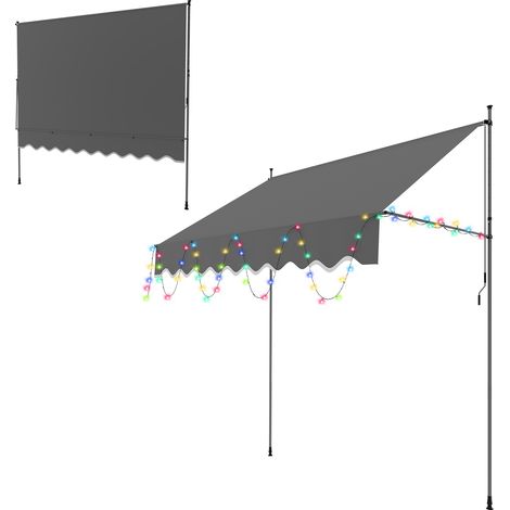 Jiubiaz Markise Klemmmarkise mit Handkurbel Sonnenschutz und UV-Schutz und wasserfestund höhenverstellbar Gelenkarm mit LED 400cm