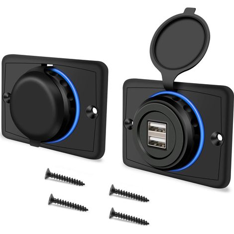 Wasserdichte Dual-USB-Autoladebuchse, 12 V/24 V, USB-Ladebuchse für Motorrad, Boot, LKW (2 Stück)
