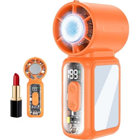 Handheld Turbo Cooling Fan, Semiconductor Ice Cooling Fan, 199 Speeds, 4300mAh Rechargeable Pocket Fan for Travel(Orange)