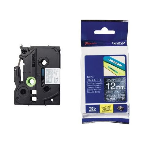 Schriftbandkassette P-touch TZe-PR935 12 mm x 8 m (B x L) silber weiß (1/4)