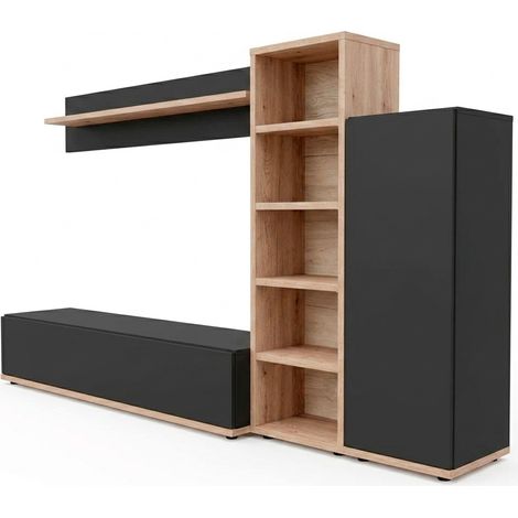 Parete Attrezzata Mobile Porta TV Libreria Laterale Armadio Soggiorno Living Mensola Vani Contenitore Salvaspazio Multifunzione Design Contemporaneo Arredo Casa 240 x 40 x 127 Cm Antracite E Rovere (1/5)