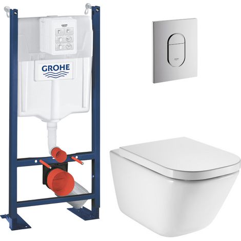 Pack WC bâti-support autoportant Rapid SL + WC suspendu Roca avec abattant SoftClose + plaque blanche (GRRROGAWR06-U)