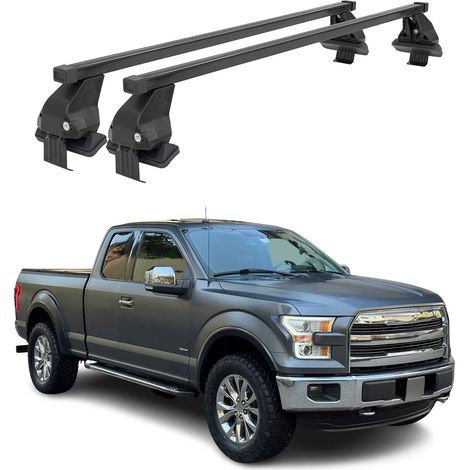 OMAC Barres de toit transversales en acier pour Ford F-150 2015-2026 – Antivol inclus – Testées City Crash – DIN 75302:2019 – ISO/PAS 11154:2006 – Charge max 50 kg Noir (1/4)
