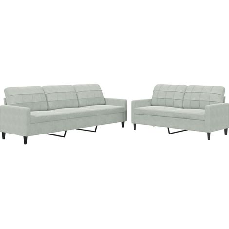 Ensemble de Canapé  Sofas 2 pcs avec coussins Gris clair Velours