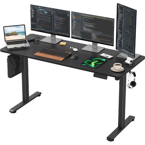 Electric Height Adjustable Standing Desk Office Computer Desk Stand Up Desk For Home Office, 140cm, Black (1/5)