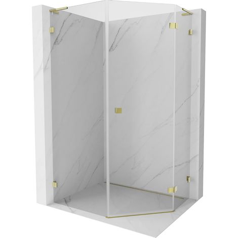 Mexen Lunar L cabina de ducha pentagonal abatible derecha 80 x 90 cm, transparente, dorada - 831L-080P-090L-50-00-P (1/5)