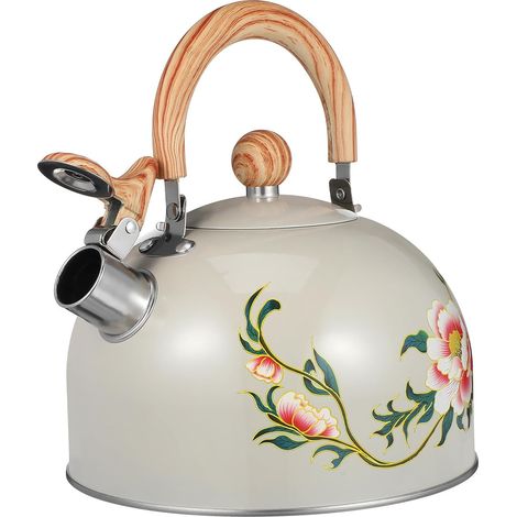 Bouilloire Gaz en Acier Inoxydable 3l Motif Floral, Bouilloire à Thé Cuisine Sifflante Chauffant Rapidement, pour Usage Quotidien (1/5)