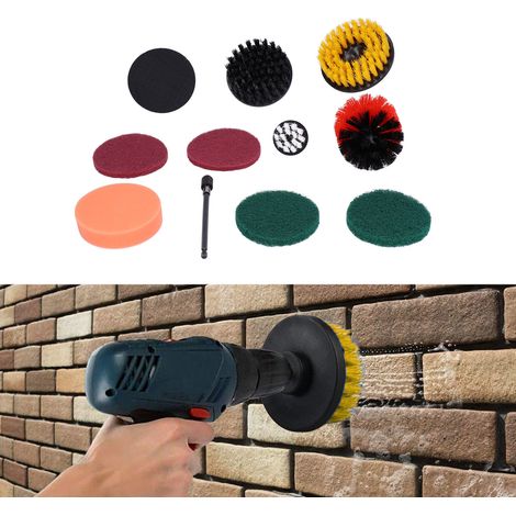 Bohrmaschinen-Zubehörset, 11-teiliges Set, Reinigungs- und Polierpads für Böden und Wände, Verbundmaterial, Nylon, Kunststoff, Schwamm (1/5)