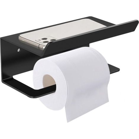Toilettenpapierhalter, Toilettenpapierständer mit geräumigen Ablagen, Wand-Toilettenpapierhalter aus Kohlenstoffstahl, - Schwarz (1/5)