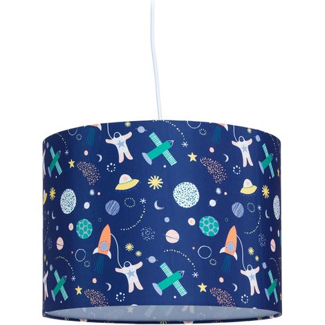 Relaxdays Hängelampe Kinderzimmer, Weltraum-Motiv, HxD: 155 x 35 cm, Pendelleuchte Mädchen & Junge, Kinderlampe, bunt
