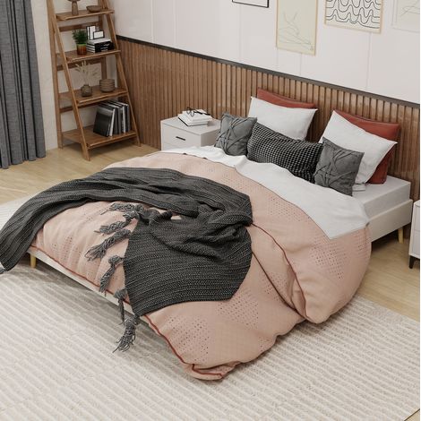 CHICFURN Lit rembourré 180x200 cm avec rangement lit flottant et bande LED beige (1/5)