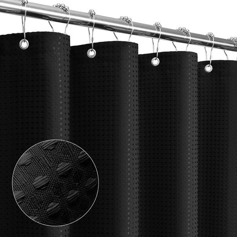 Rideau De Douche - Tissu Polyester Texturé Motif Gaufre - Imperméable À L'Eau - Lavable En Machine - 180 x 180 cm - Noir (1/5)