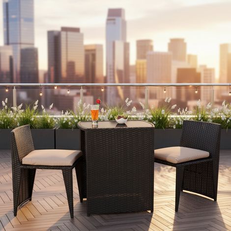 Conjunto de asientos muebles de jardín salón de poly ratán Negro Mesa con 2 sillas 3 unidades conjunto de muebles de ratán conjunto jardín
