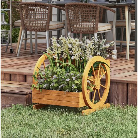 Jardinière sur roulettes 3 étages en bois, avec trous de drainage, style roue décorative, 61 x 62 x 57 cm, pour intérieur et extérieur  CHICFURN (1/5)