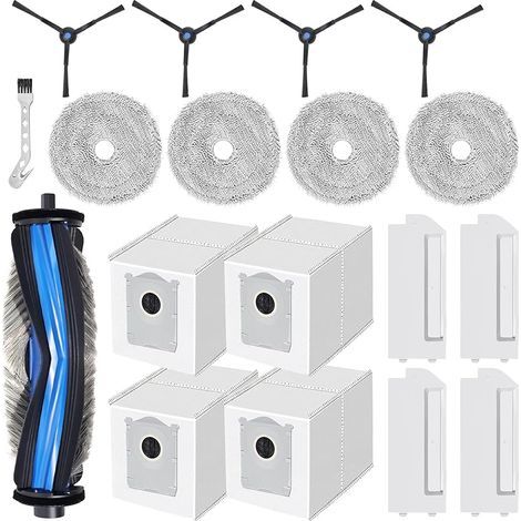 18 pezzi di accessori per mini aspirapolvere di ricambio, 1 spazzola principale, 4 panni per pavimenti, 4 sacchetti per la polvere, 4 filtri, 4 spazzole laterali (1/4)