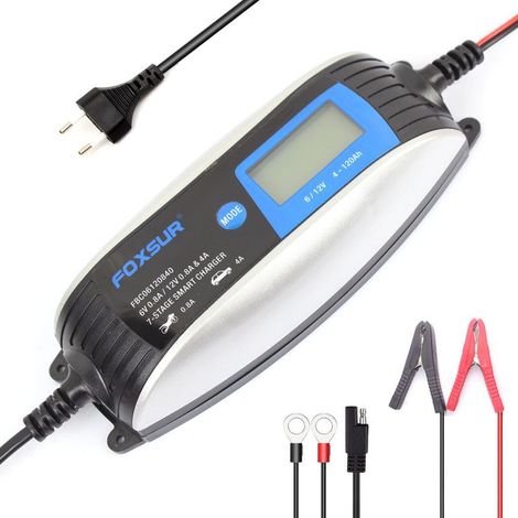 Chargeur de batterie pour motos et voitures 6 V, 12 V, 0,8 A, 4 A – Batterie au plomb-acide – Chargeur intelligent étanche à 7 niveaux (1/5)