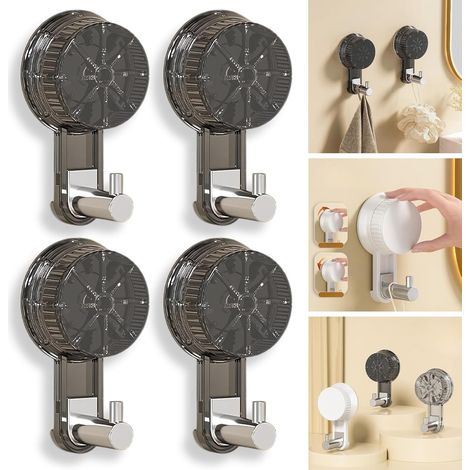 Ganchos de ventosa para baño, paquete de 4 - Ganchos de succión al vacío fuertes, no dañan las paredes, pueden colgar toallas y maquinillas de afeitar, reutilizables, color negro transparente. (1/5)