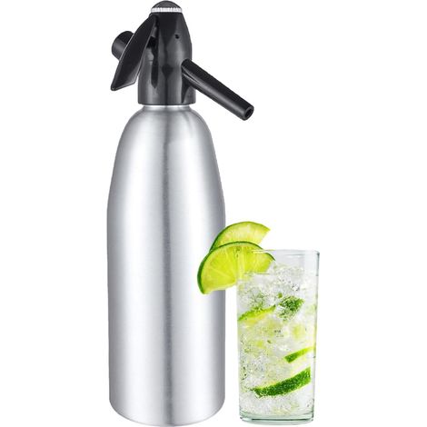 Soda Maker - Siphon portable - 1 l - En aluminium - Pour boissons gazeuses et cocktails - Argenté