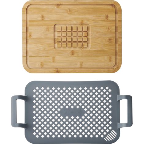 MasterClass Set de 2 pièces pour rôtir et reposer avec poignées, grille en silicone de avec planche de repos, silicone résistant à la chaleur, non toxique, s'adapte à la plaque de four de 50-40 cm
