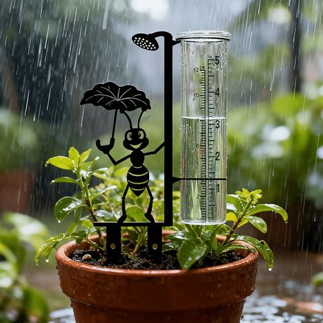 Pluviomètre jardin métal et verre résistant, outil météo extérieur pour jardin pelouse et terrasse lecture facileNoir (1/5)