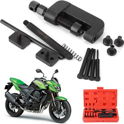 Ensemble de 13 outils pour chaîne de moto : dérive-chaîne, coupe-chaîne, séparateur, riveteuse (1/5)