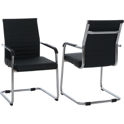 [NEUWERTIG] 2er-Set Besucherstuhl HHG-938, Konferenzstuhl Freischwinger, Metall Kunstleder 280 g/m² schwarz (1/5)