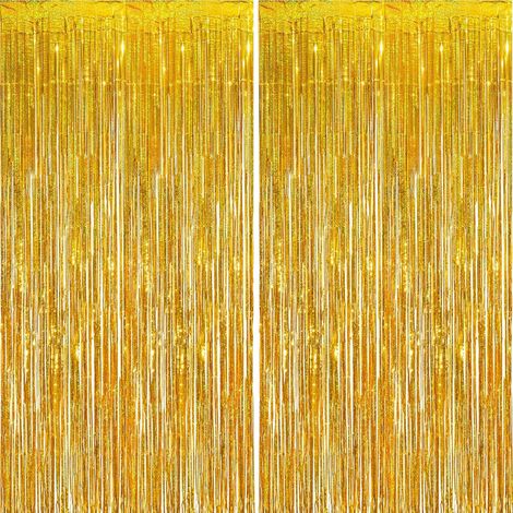 Lot De 2 Rideaux Métalliques À Franges Tinsel, Décorations De Fête pour Anniversaire, Mariage, Baby Shower, EVJF, Noël, Nouvel an (1 x 2,5 m, Or) (1/4)