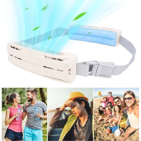 Ventilador de correa recargable por USB, 5000 mAh, carcasa de ABS, para deportes y actividades al aire libre, blanco. (1/5)