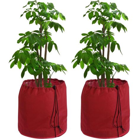 Lot de 2 protections thermiques pour pots de plantes d'extérieur, double isolation, 65x70cm, rouge (1/5)