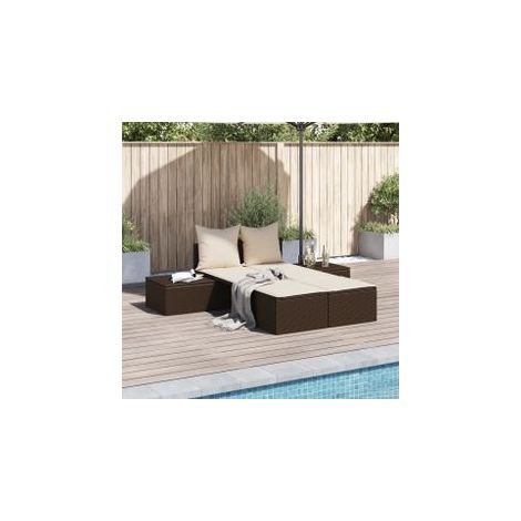 Chaise longue double avec coussins marron résine tressée (1/5)