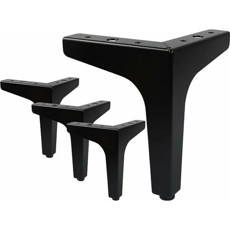 4er-Set Möbelbeine, 10 cm moderne dreieckige Tischbeine aus Metall, Haarnadel-Möbelbeine für Schrank, Sofa, mit 16 Schrauben und 4 Fußschonern, Schwarz (1/4)